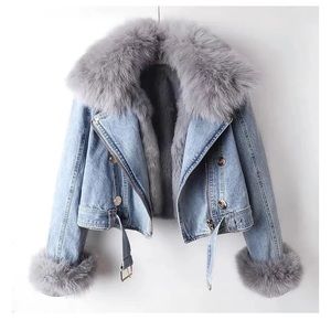 Denim Jacket Fur Collar & Sleeves (light denim)